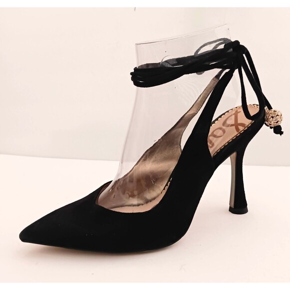 Sam Edelman Harvie Blk Suede Heels Suede Ankle Wrap Crystal Trim Sz 7.5 - Picture 1 of 14